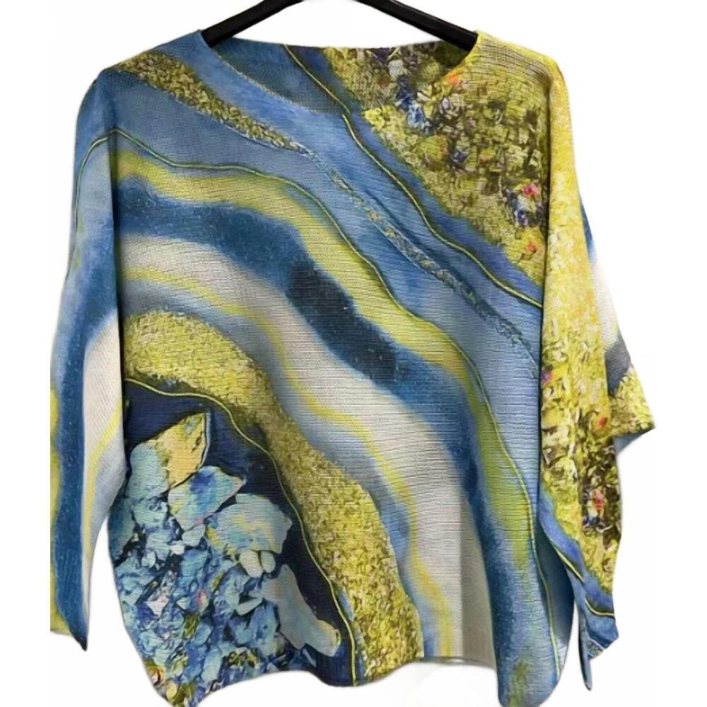 NEW LOOWIE women's umbrella round knit printed sweater in blue - Picture 4 of 4